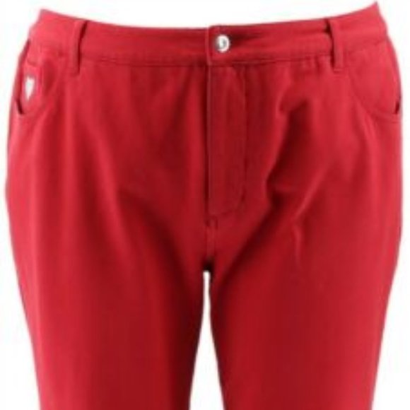 NWT QUACKER FACTORY DREAMJEANNES RED KNIT DENIM 8T - Picture 2 of 10